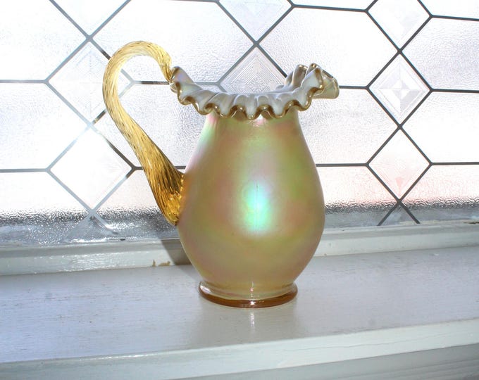 Vintage Fenton Art Glass Pitcher Honey Gold Diamond Optic Cased Overlay