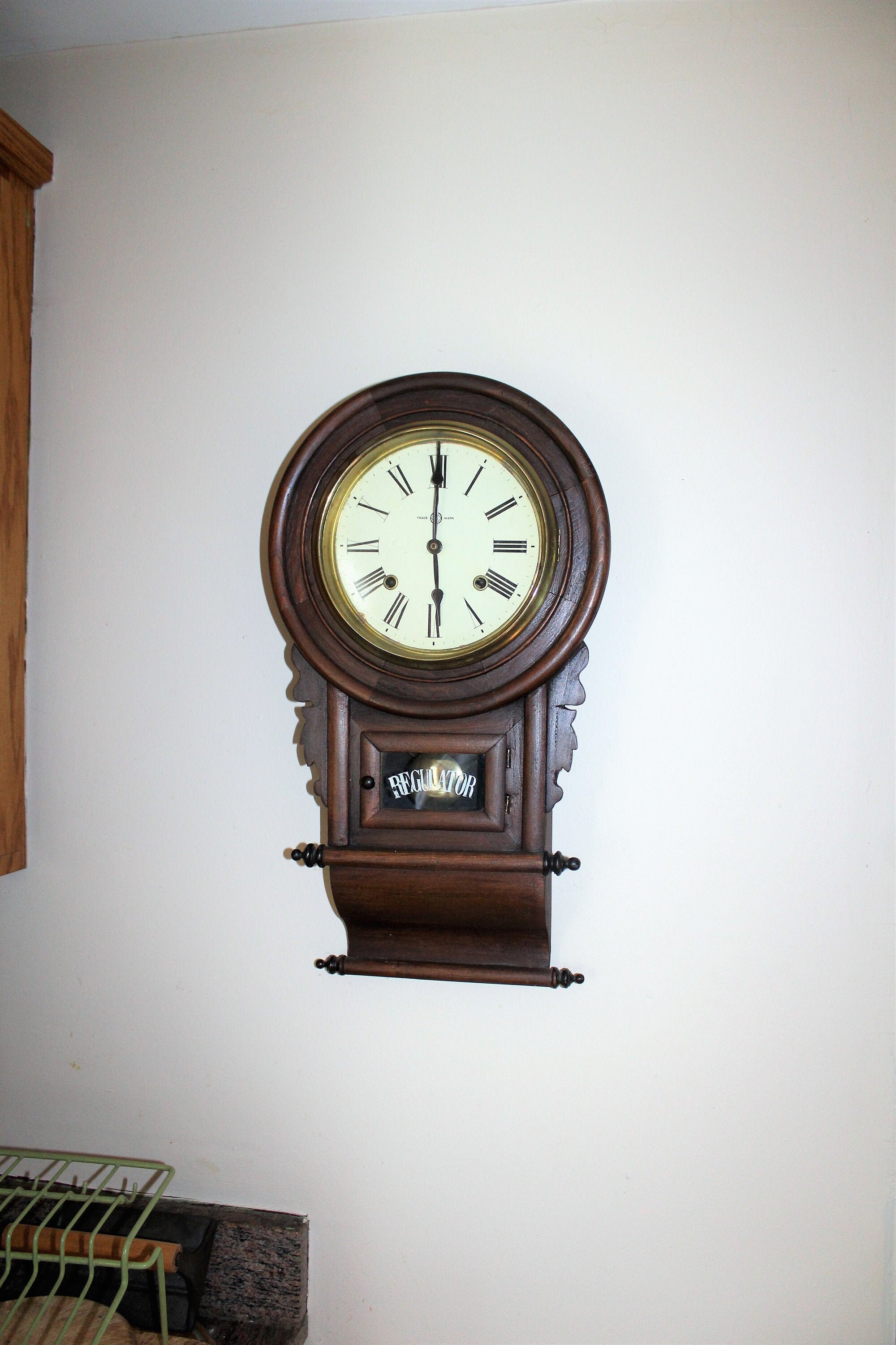 Antique Seikosha Regulator Clock with Wood Scroll Bottom