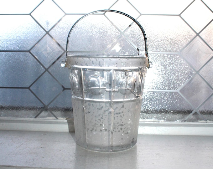 Vintage Mid Century Glass Ice Bucket Coin Spot & Acid Etched