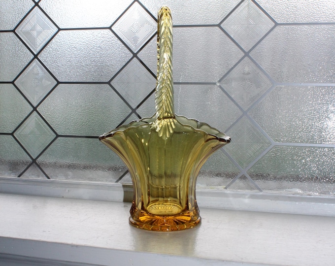 Vintage Duncan Miller Amber Glass Paneled Basket