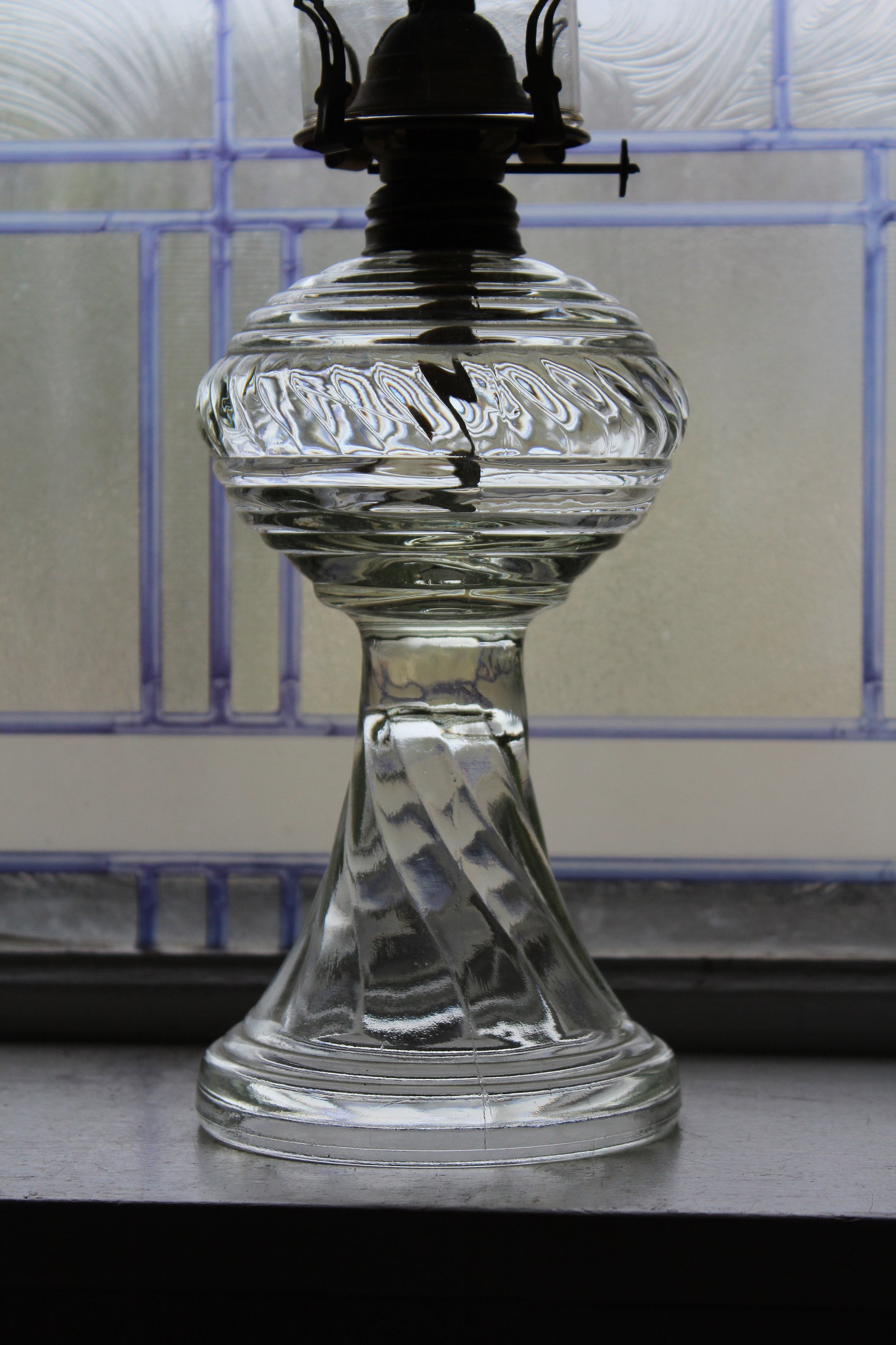 Antique Glass Oil Lamp with Ruffled Chimney