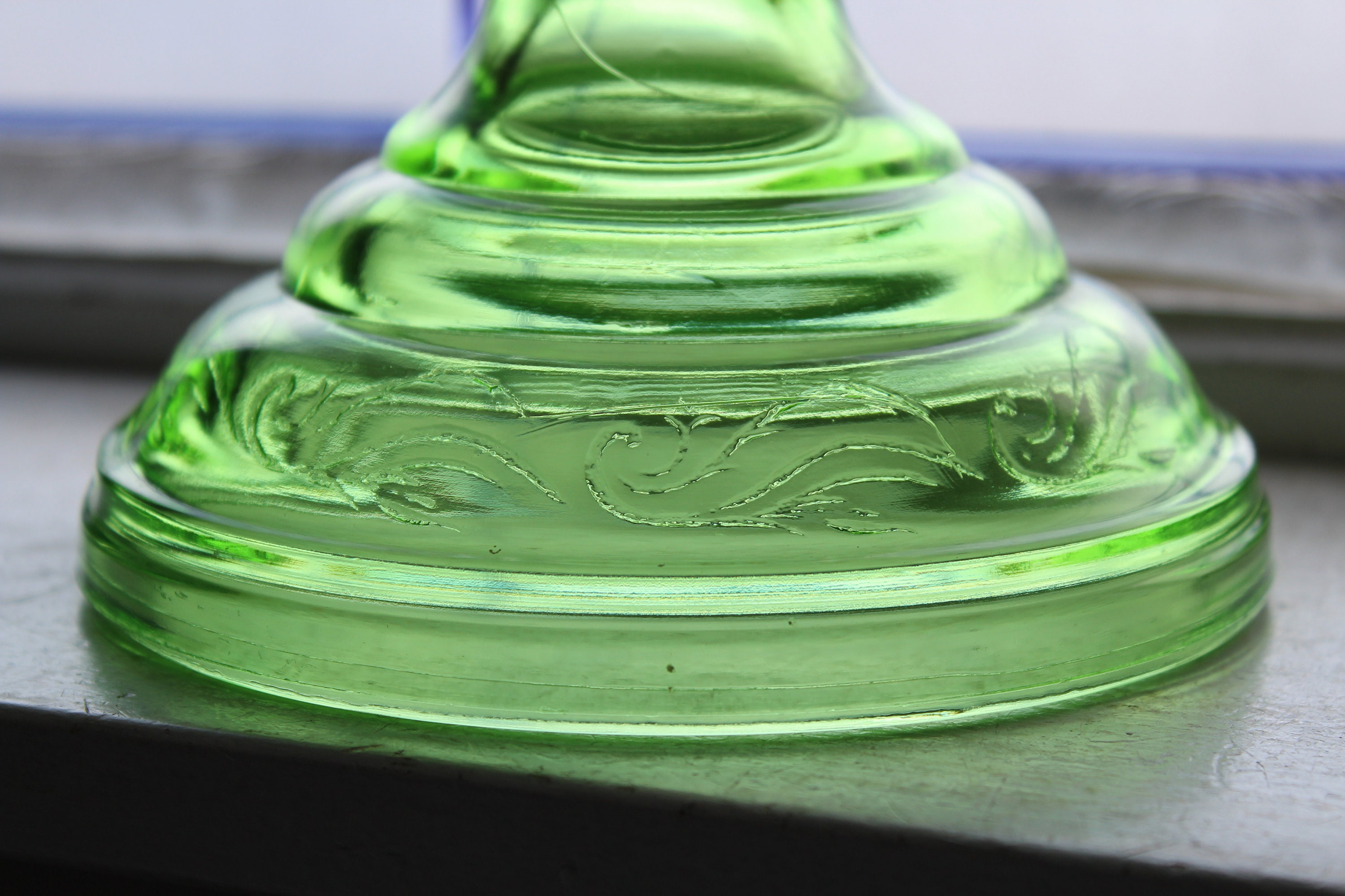 Vintage Green Depression Glass Oil Lamp