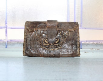 Rare Antique Civil War Era Men's Tooled Leather Wallet Billfold