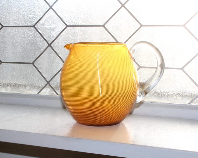 Vintage Amber Threaded Glass Pitcher MCM