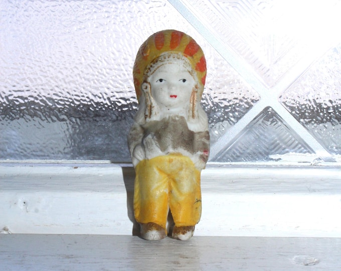 Antique Native American Indian Frozen Charlotte Penny Doll Made in Japan