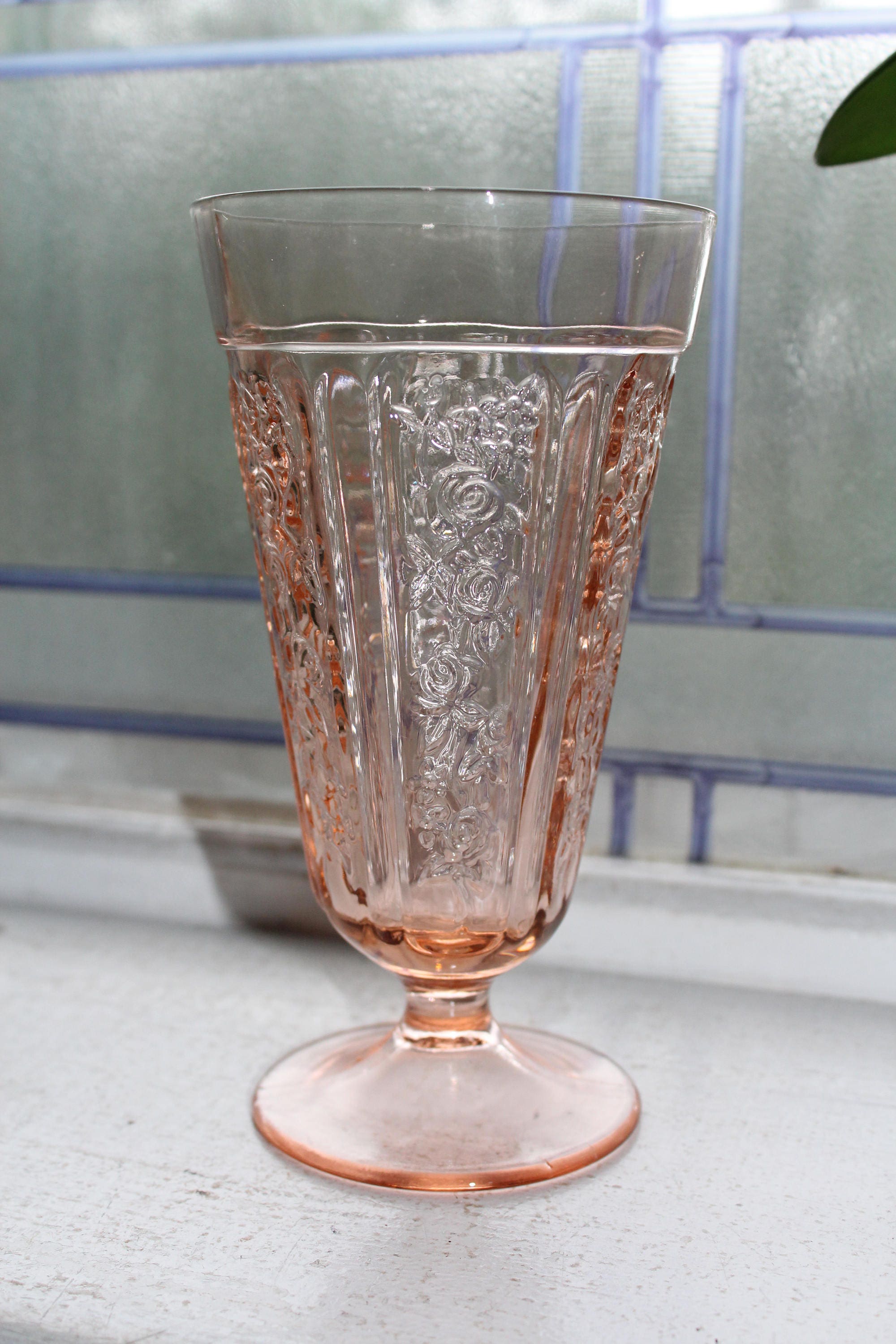 Pink Depression Glass Tumbler Sharon Cabbage Rose Vintage 1930s