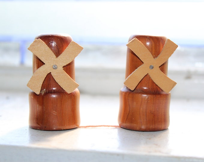 Vintage Salt and Pepper Shakers 1950s Wood Windmills Crookston MN