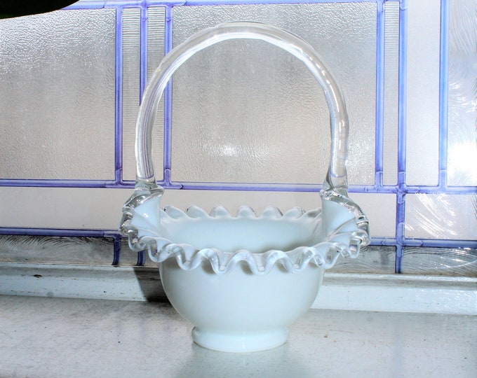 Vintage Fenton Glass Silver Crest Basket Art Glass