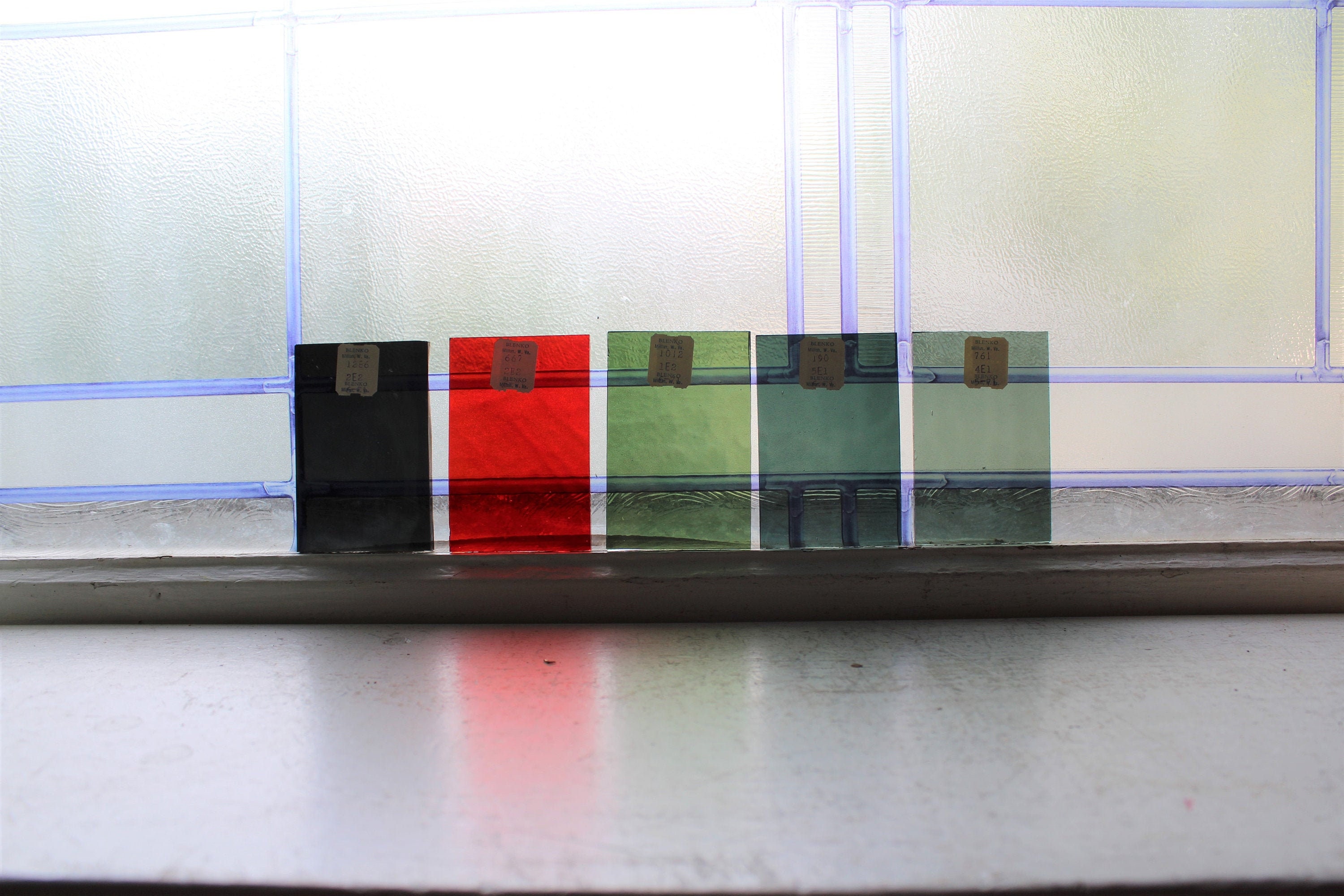 5 Vintage Blenko Stained Glass Sample Blocks 2 x 3