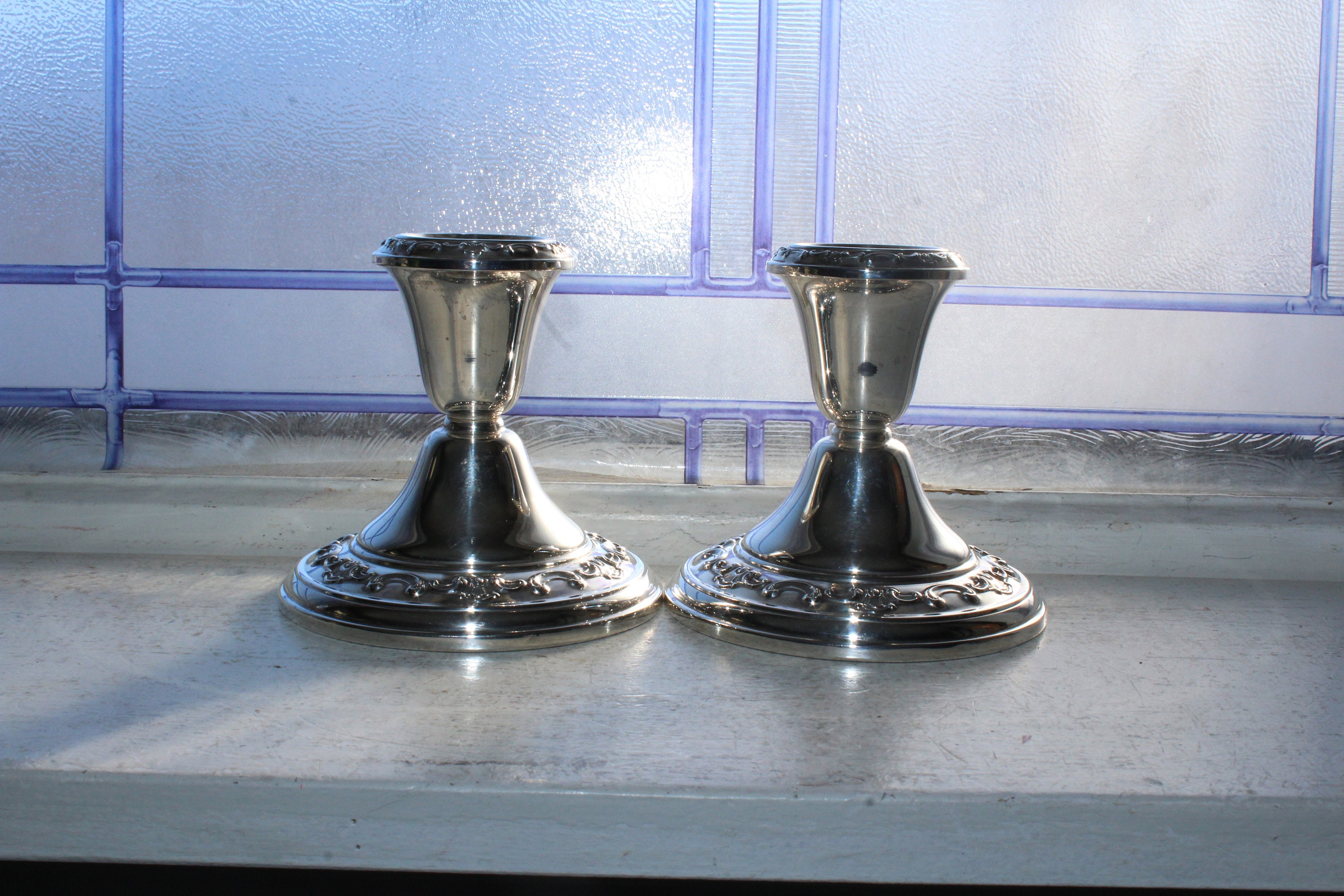 Sterling Silver Candlestick Holder Pair Vintage Gorham Strasbourg 1129