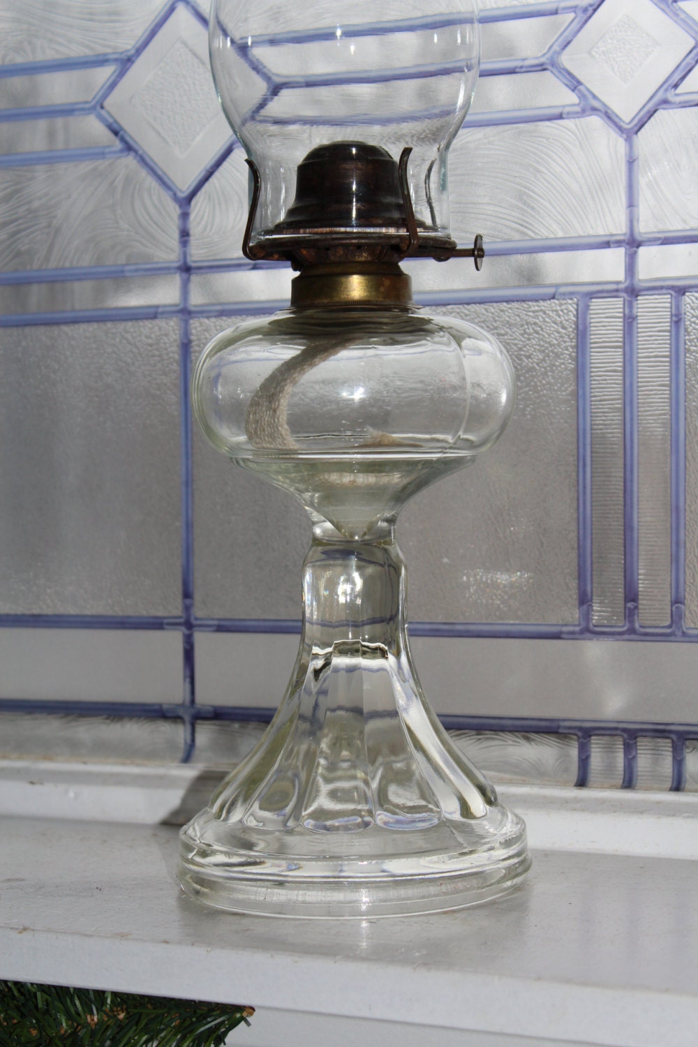 Antique Pressed Glass Oil Lamp Early 1900s Farmhouse Decor