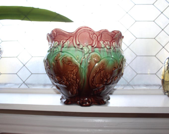 Large Art Nouveau Weller Pottery Jardiniere Pink Green Brown
