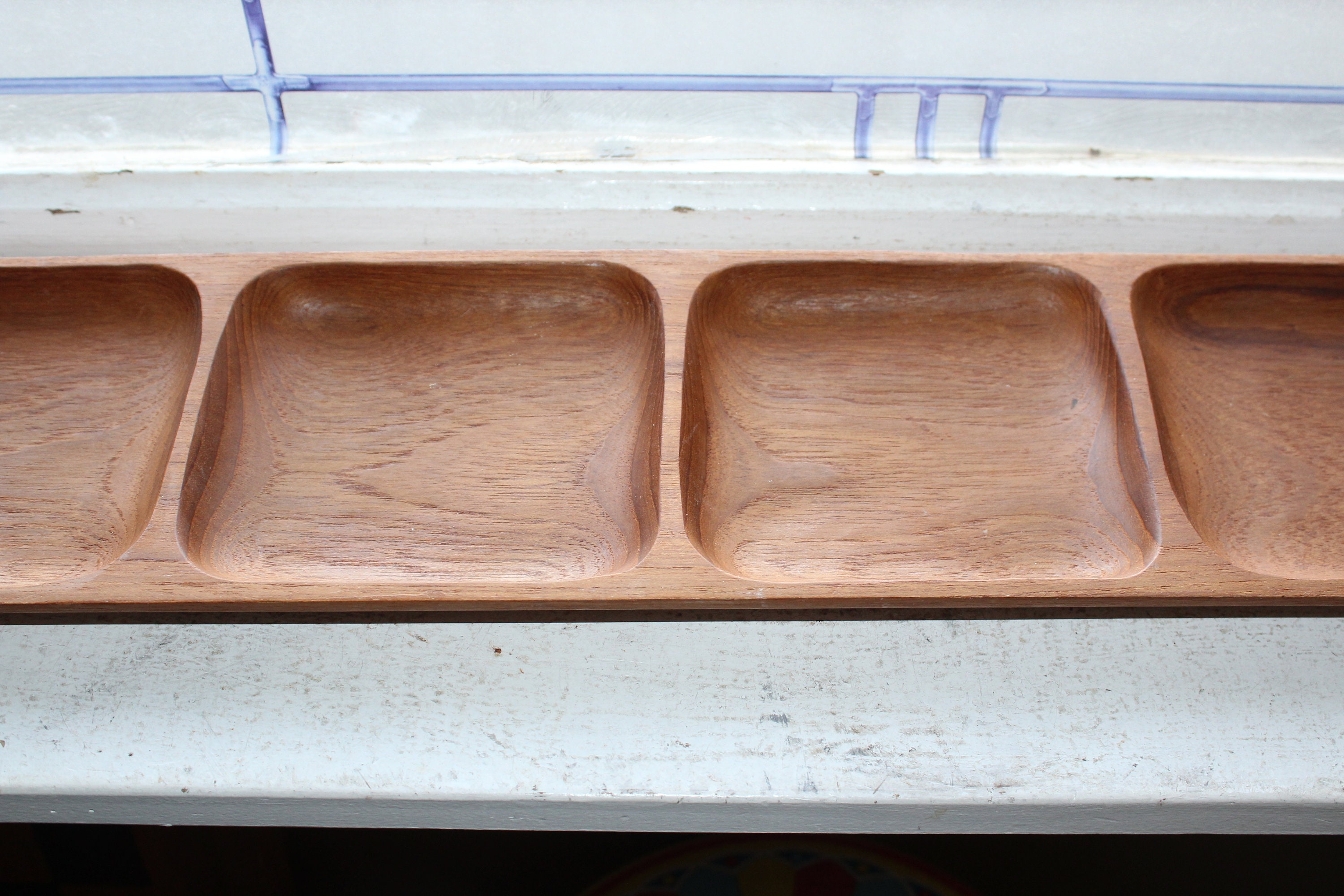 Danish Modern Teak Wood Compartment Tray Vintage 1950s Mid Century