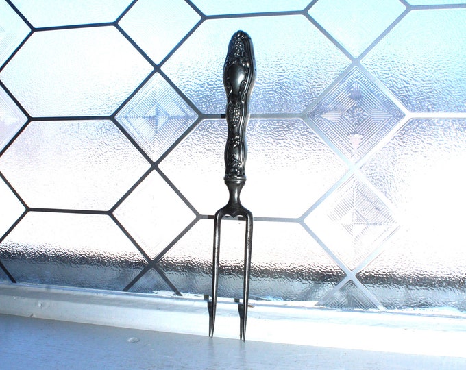 Antique Victorian Sterling Silver Meat Fork Grape Pattern