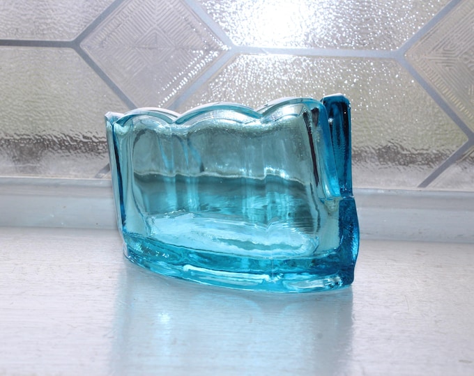 Vintage Clamborn Blue Glass Mule Shoe Spoon Utensil Holder