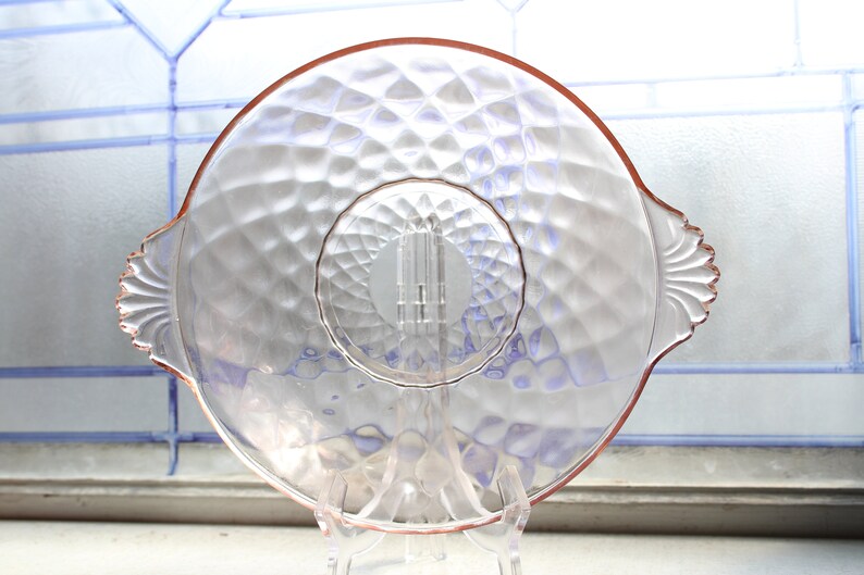 Pink Depression Glass Quilted Diamond Bowl with Handles Vintage 30s