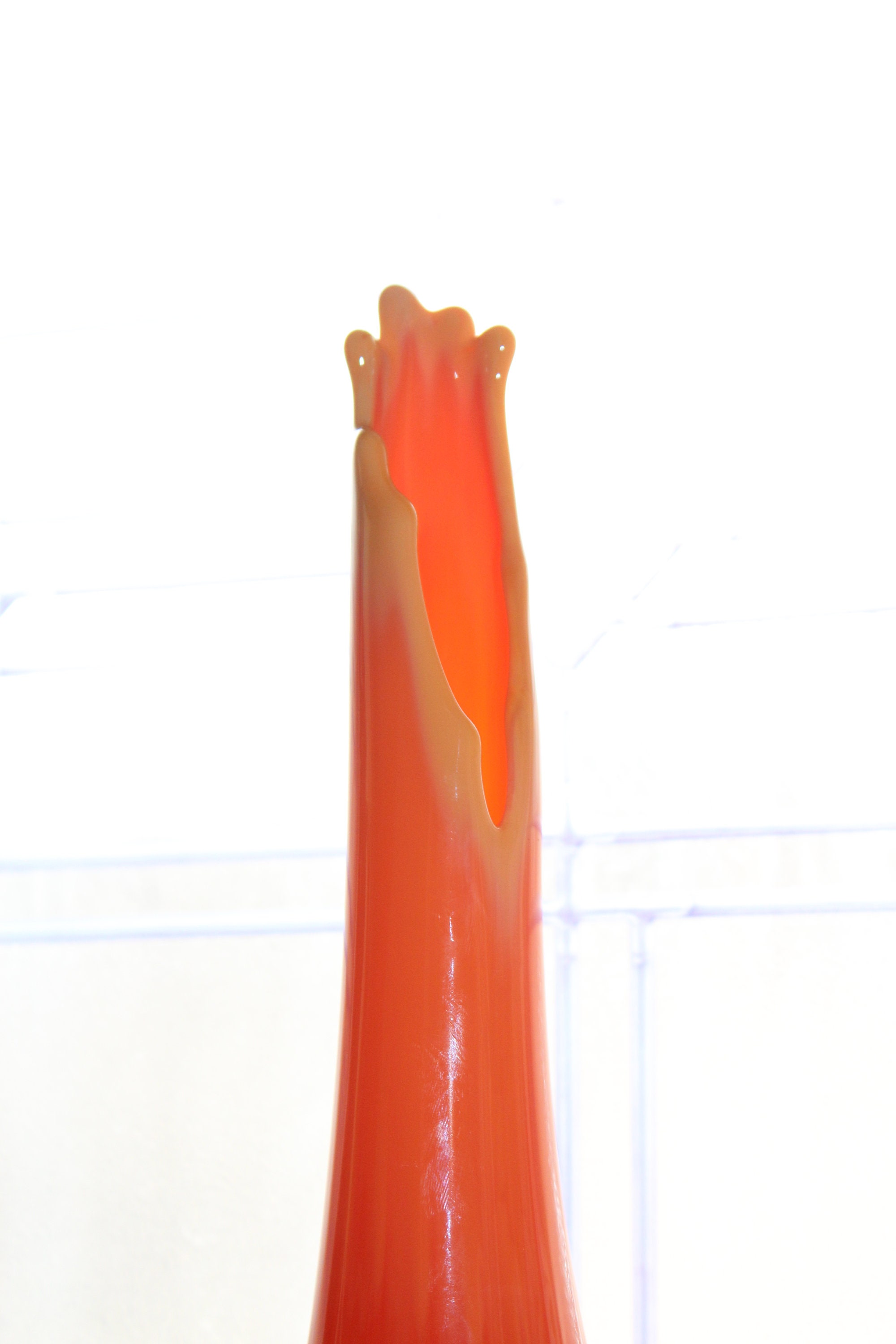 Orange Slag Swung Glass Footed Vase 14 Vintage Mid Century