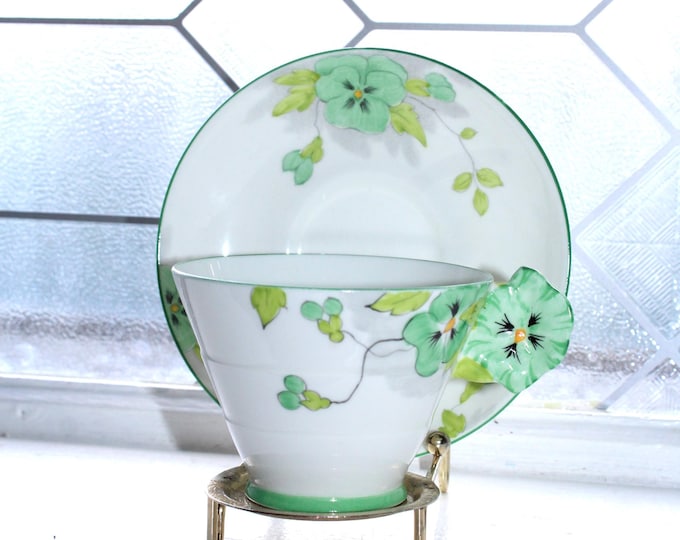 Royal Paragon Cup and Saucer Pale Green with Pansy Flower Handle