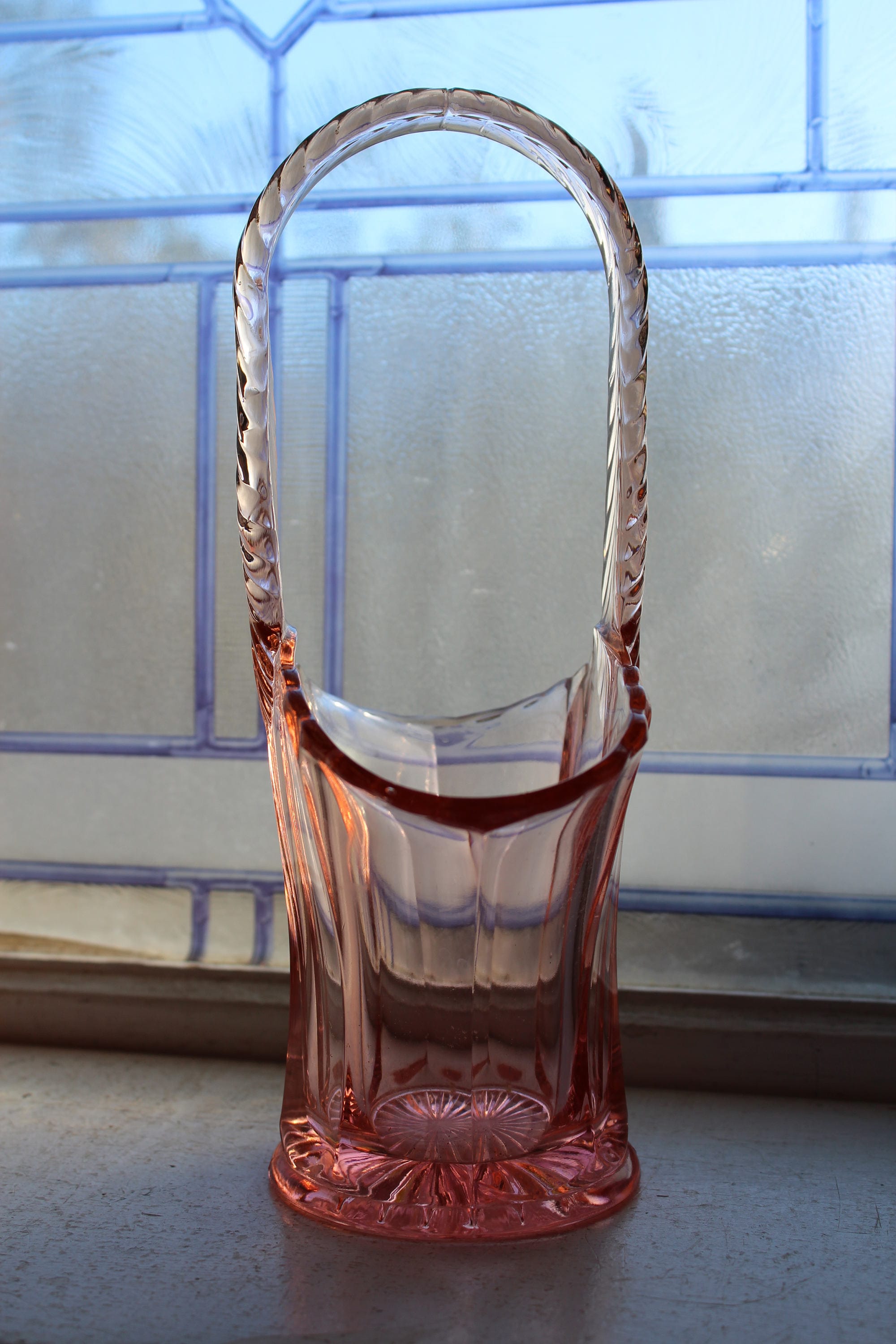 Vintage Pink Depression Glass Basket