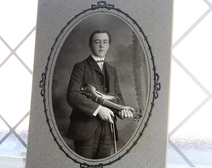 Antique Cabinet Card Photograph Male Musician with Violin