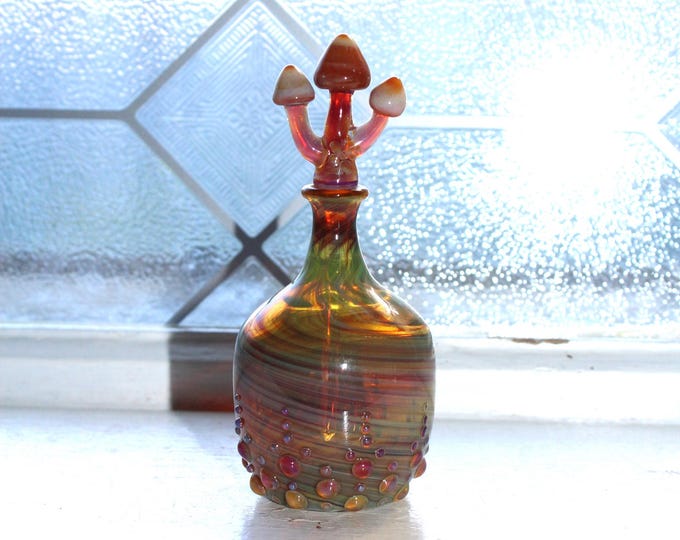 Beau Barrett Studio Art Glass Perfume Bottle with Mushroom Stopper BKB