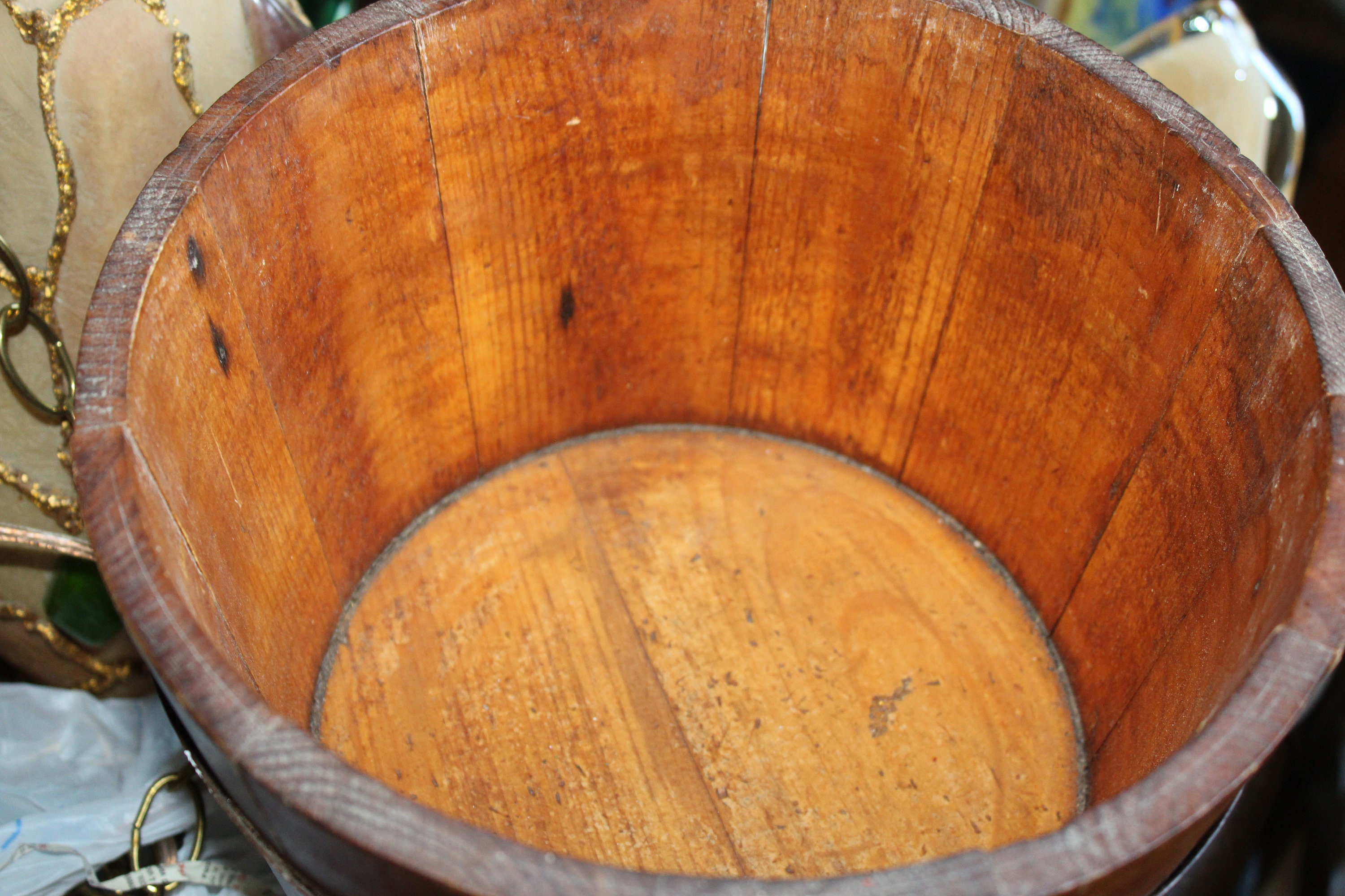 Large Antique Wooden Pail Wood Bucket Firkin Spaulding & Frost