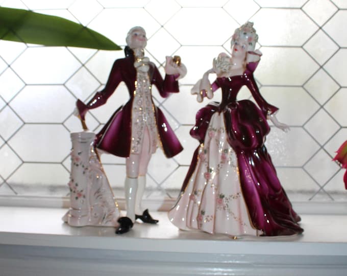 Florence Ceramics Large Figurines Pair Madame Pompadour and Louis XV