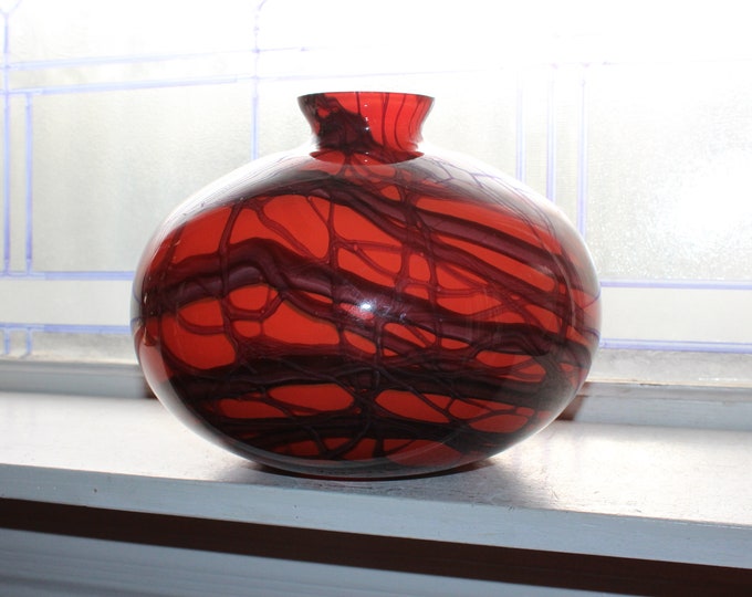 Vintage Murano Glass Vase Orange Ball Shape with Purple Veins