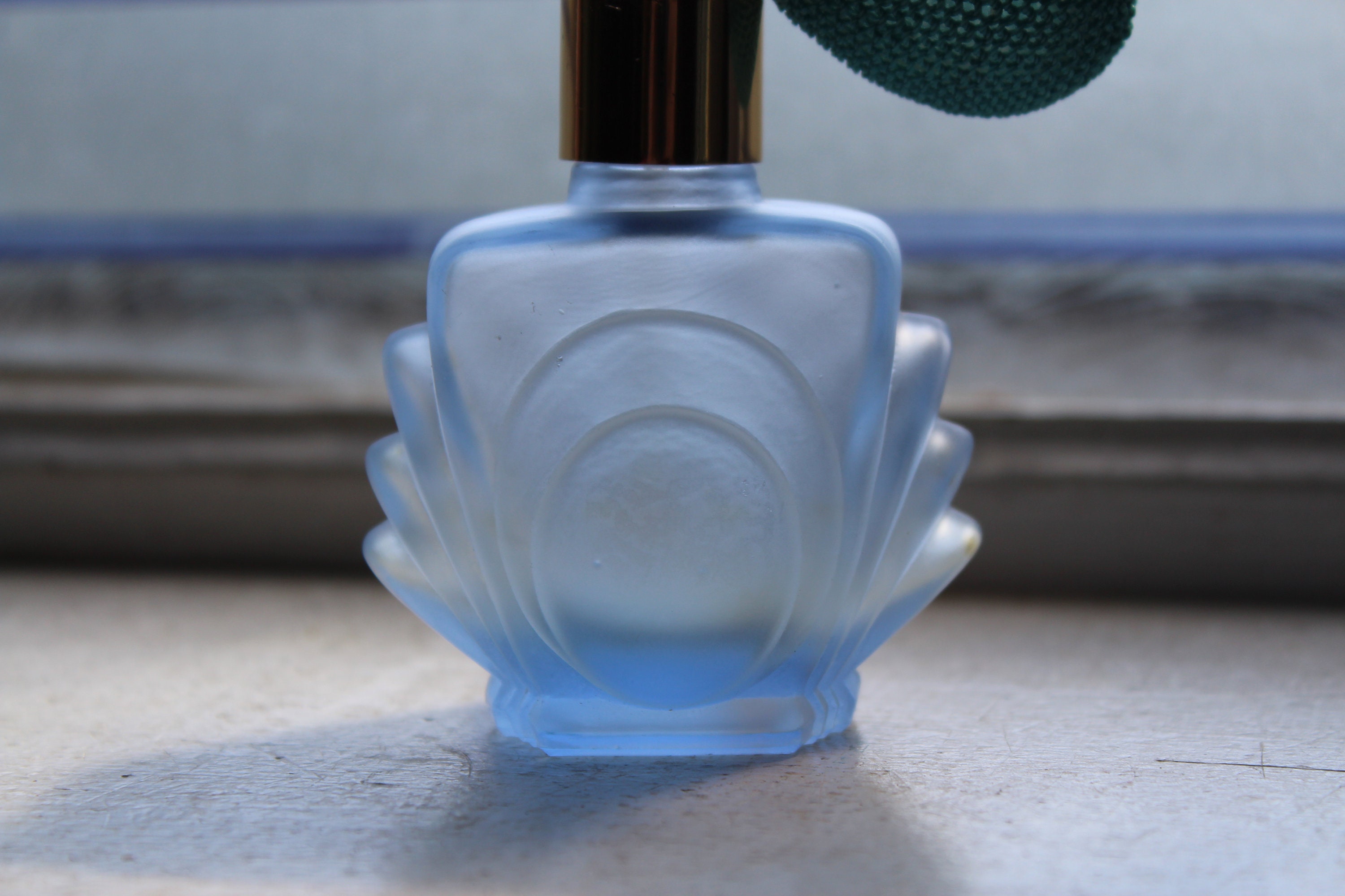 Vintage Blue Frosted Glass Perfume Bottle Atomizer