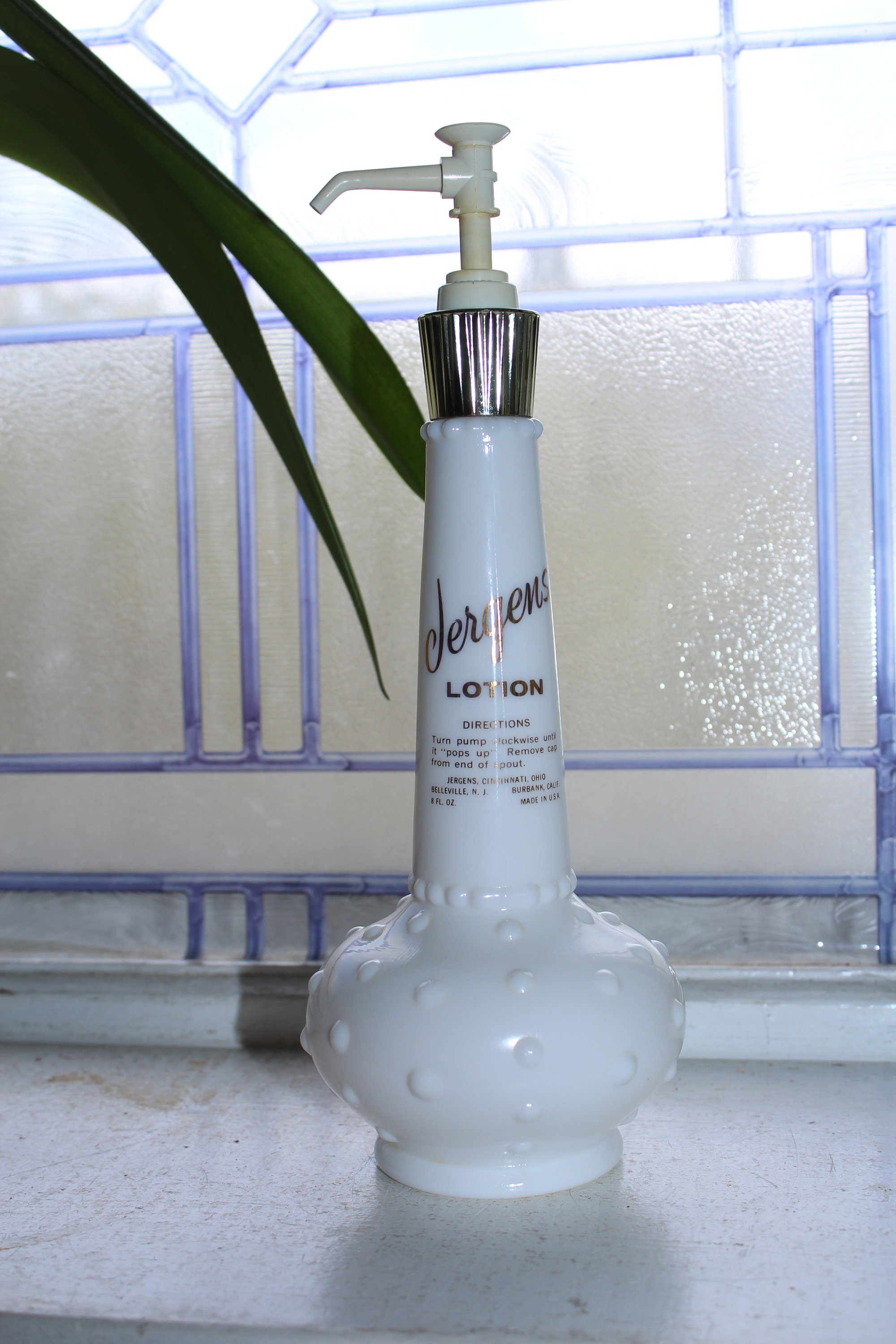 Vintage Jergens Lotion Milk Glass Pump Bottle