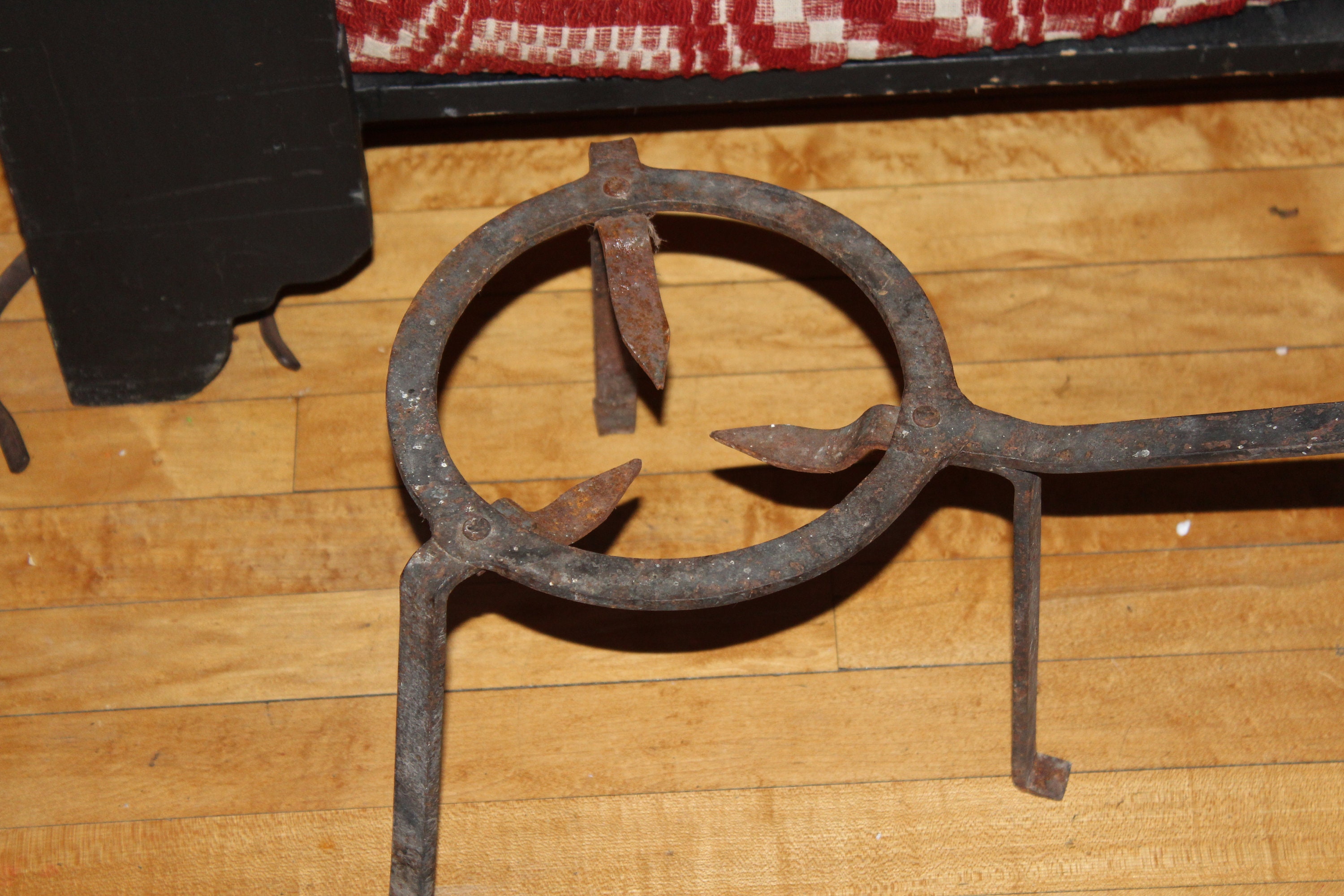 Primitive Antique Iron Hearth Stand Fireplace Pot Rack Rustic Decor
