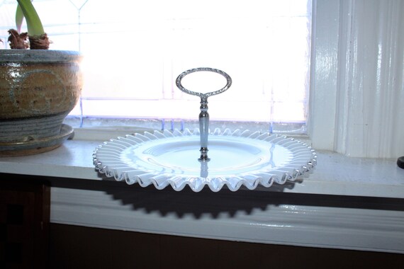 Vintage Fenton Glass Silver Crest Large Serving Plate Tray - Etsy