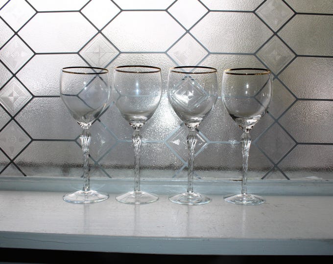 4 Vintage Lenox Monroe Wine Goblets Gold Rim Glasses 7 5/8"