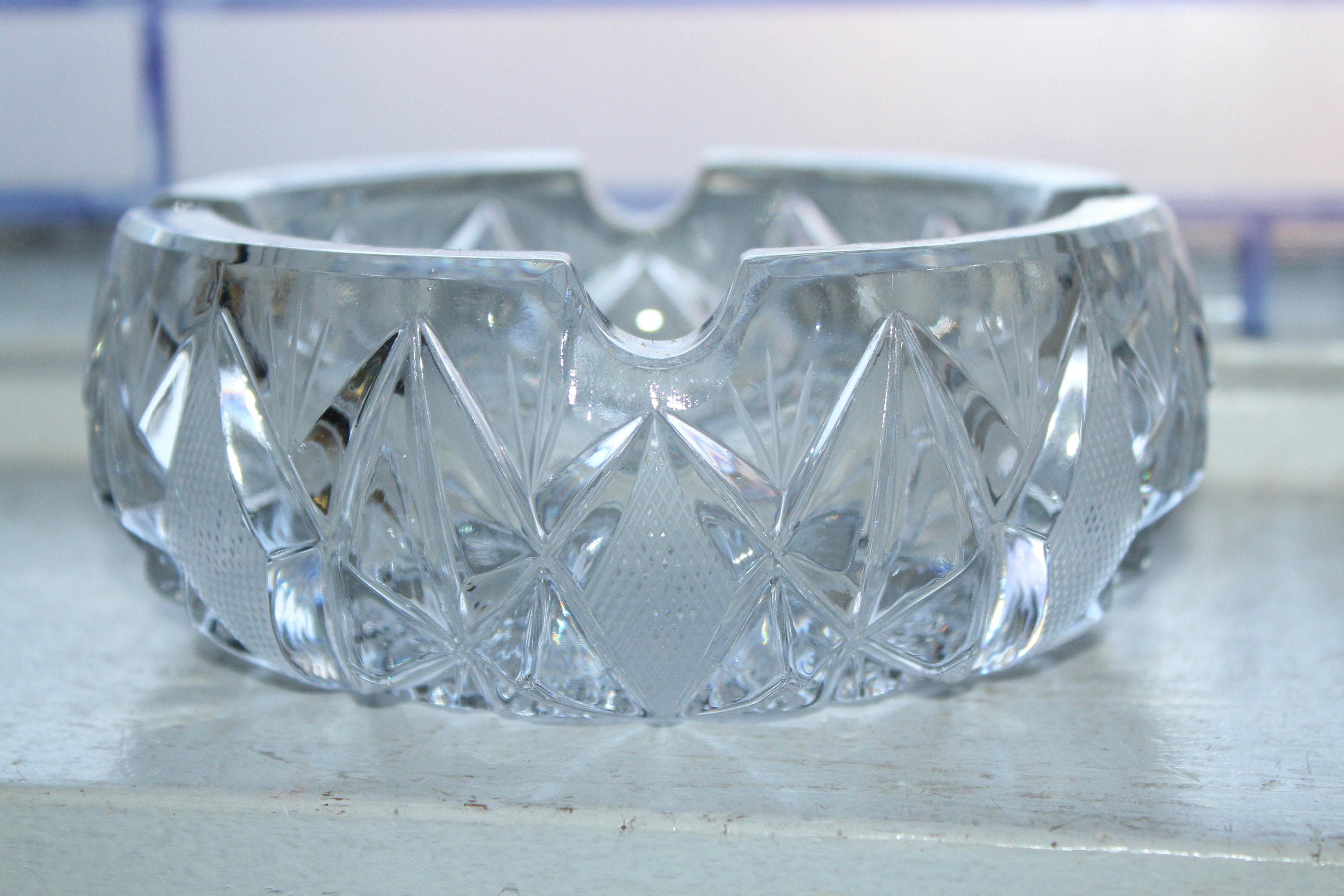 Vintage Heavy Cut Crystal Large Cigar Ashtray
