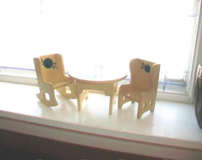 Vintage Wood Dollhouse Furniture Table and Chairs 3 Pc Set