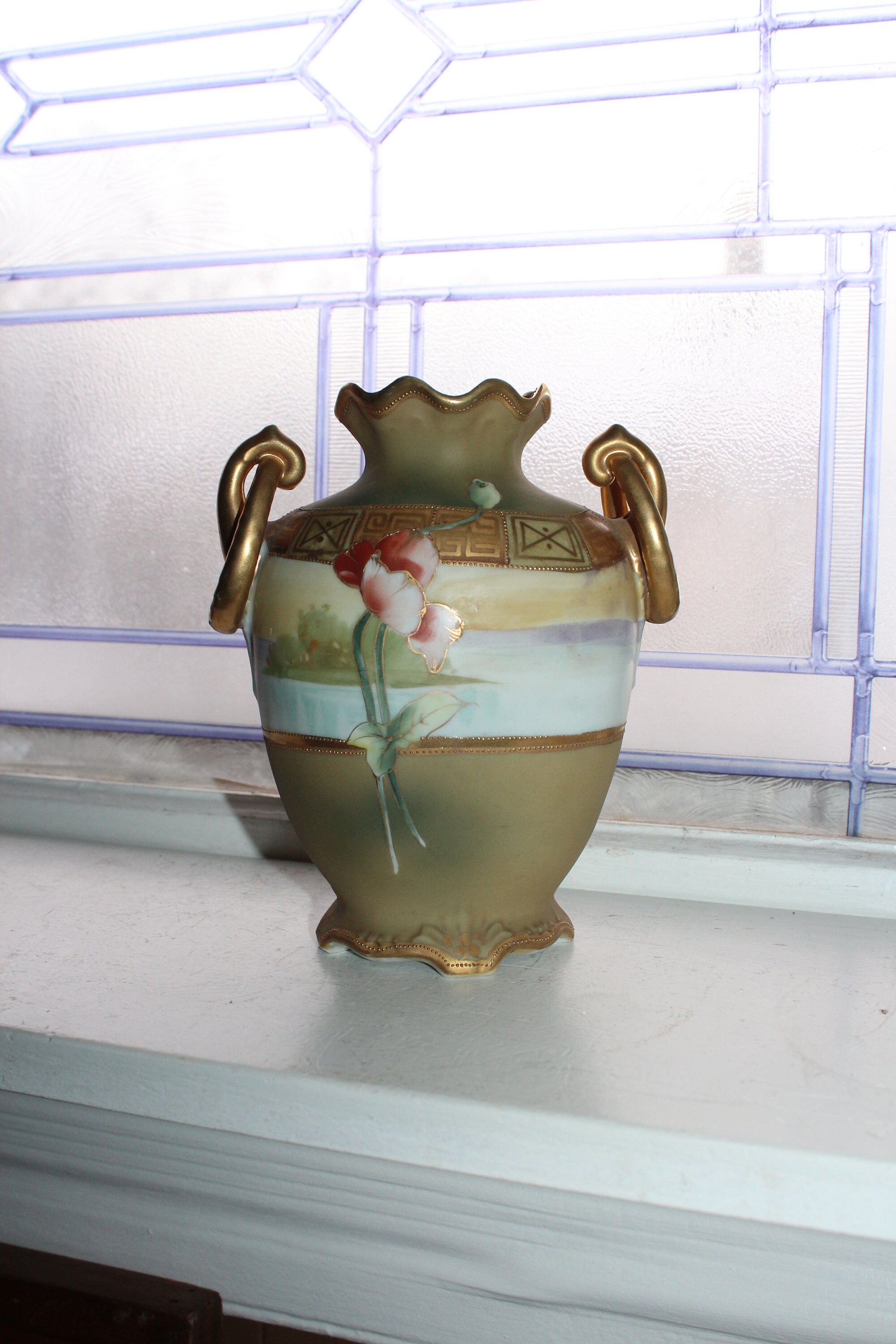 Antique Nippon Double Handled Vase Hand Painted Morimura Bros