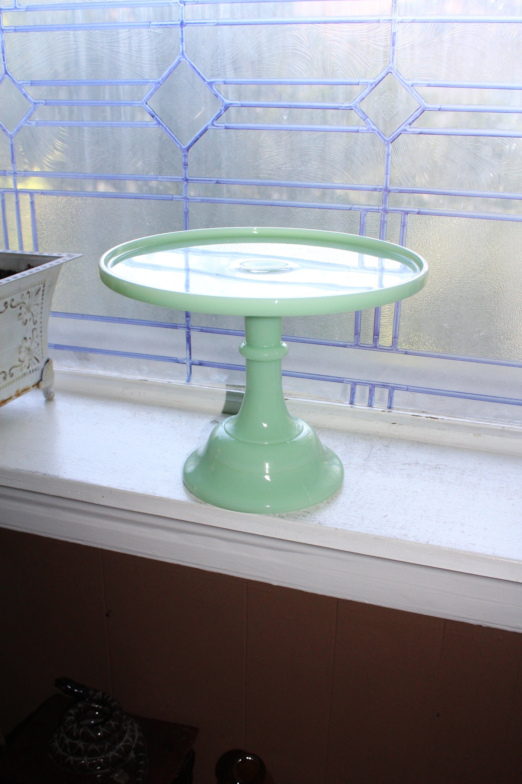 Vintage Jadite Green Large Cake Stand by Mosser