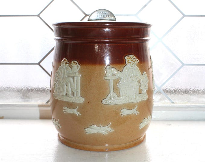 Antique Royal Doulton Stoneware Tobacco Jar with Tavern Scenes