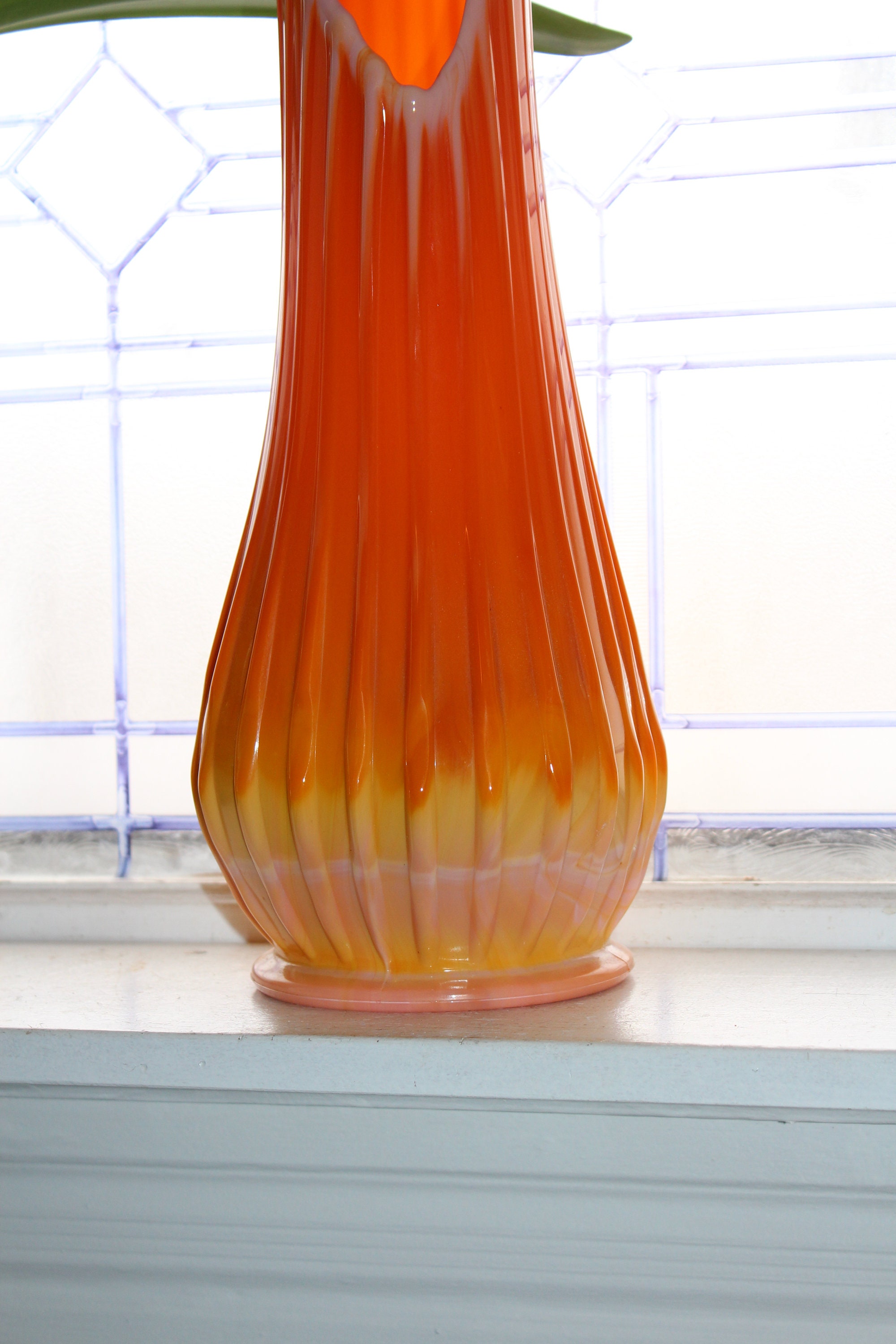 Large Orange Glass Vase 24.5 Vintage Mid Century Modern Swung Glass
