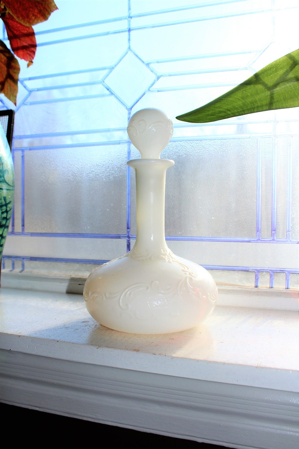 Victorian Milk Glass Decanter Antique 1800s