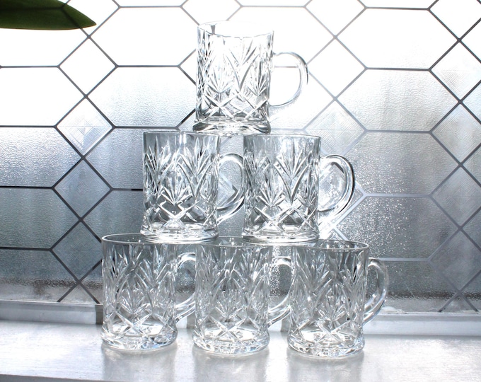 6 Vintage Paul Sebastian Crystal Cups Mugs Fan Criss Cross Arch