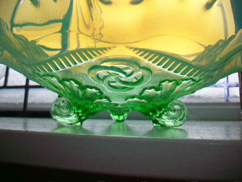 Antique Green Opalescent Glass Bowl Northwood Ruffles and Etsy