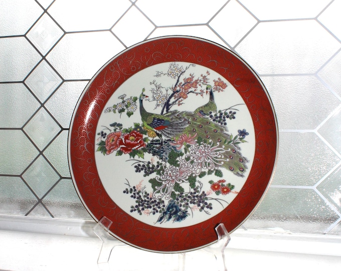 Vintage Japanese Satsuma Porcelain Plate Peacock and Peonies