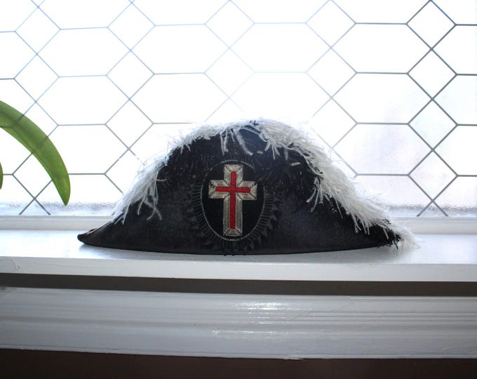 Antique Knights Templar Bicorn Admiral Hat with Ostrich Feathers