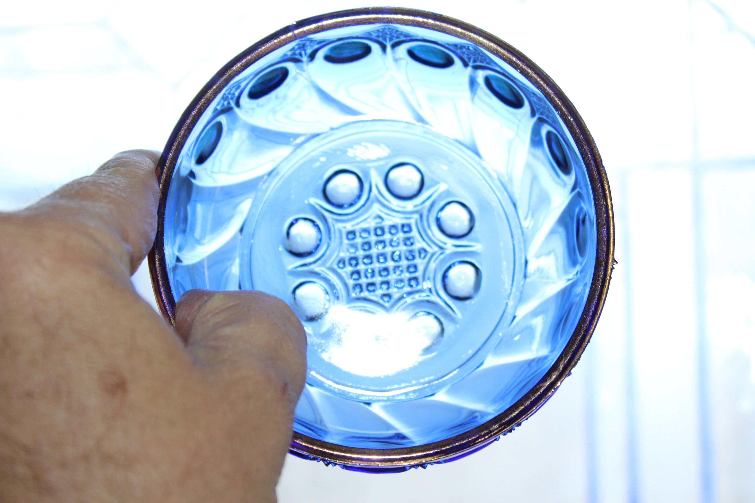 EAPG US Glass Kings 500 Berry Bowl Set Antique Cobalt Blue 7 Pc Set