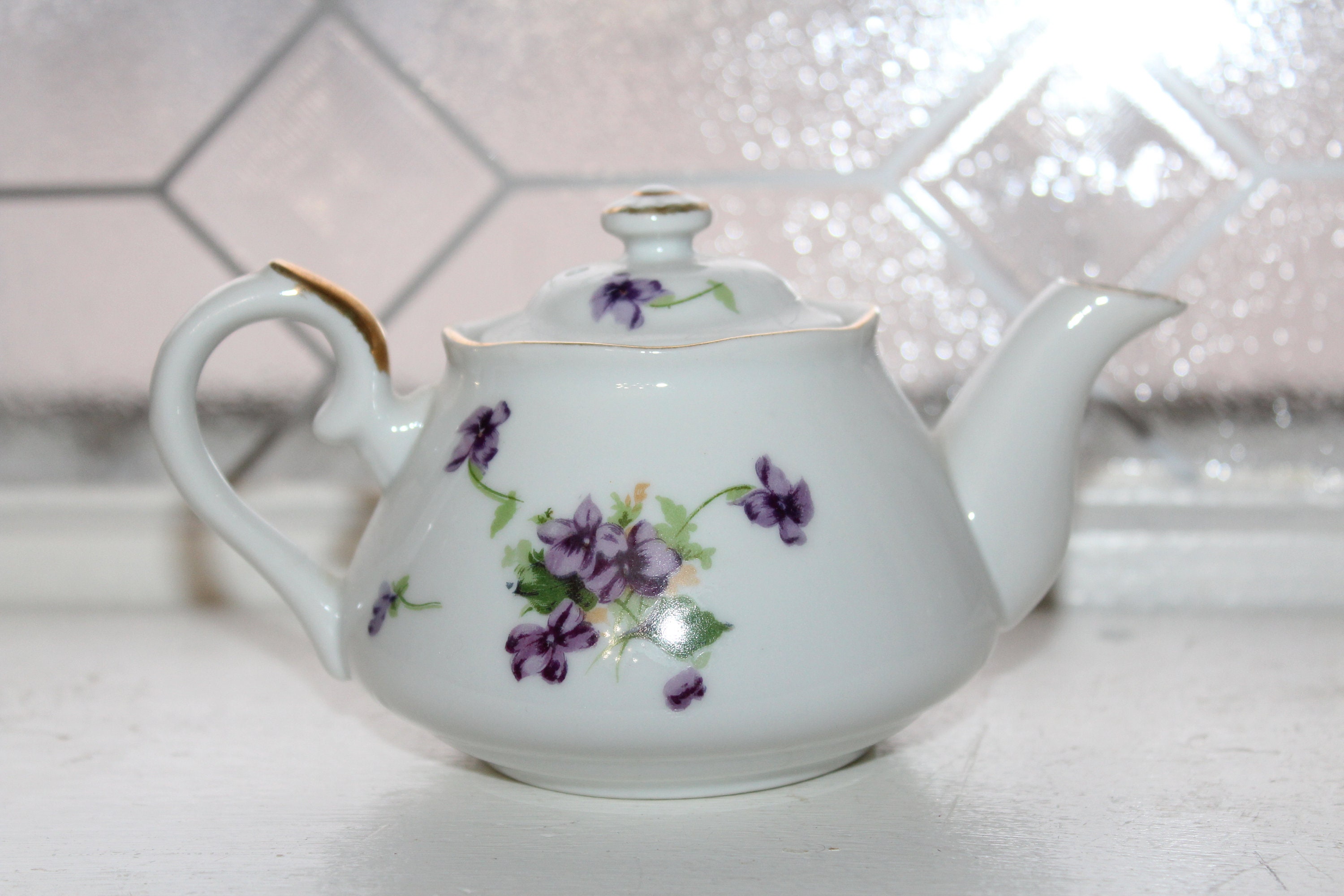 Vintage Small Porcelain Teapot Sweet Violets Norcrest Fine China