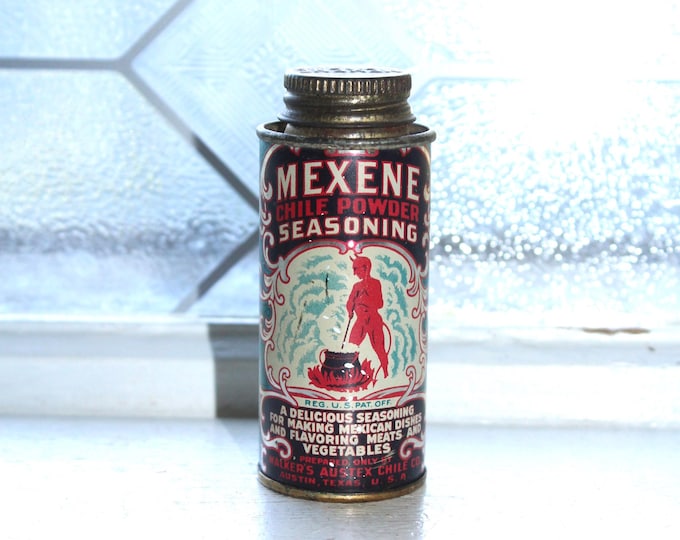 Vintage Kitchen Spice Tin Mexene Chile Powder with Devil Decor