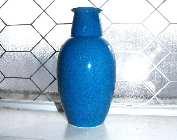 Antique Royal Crown Boch Freres Art Deco Vase with Turquoise Blue Crackle Glaze