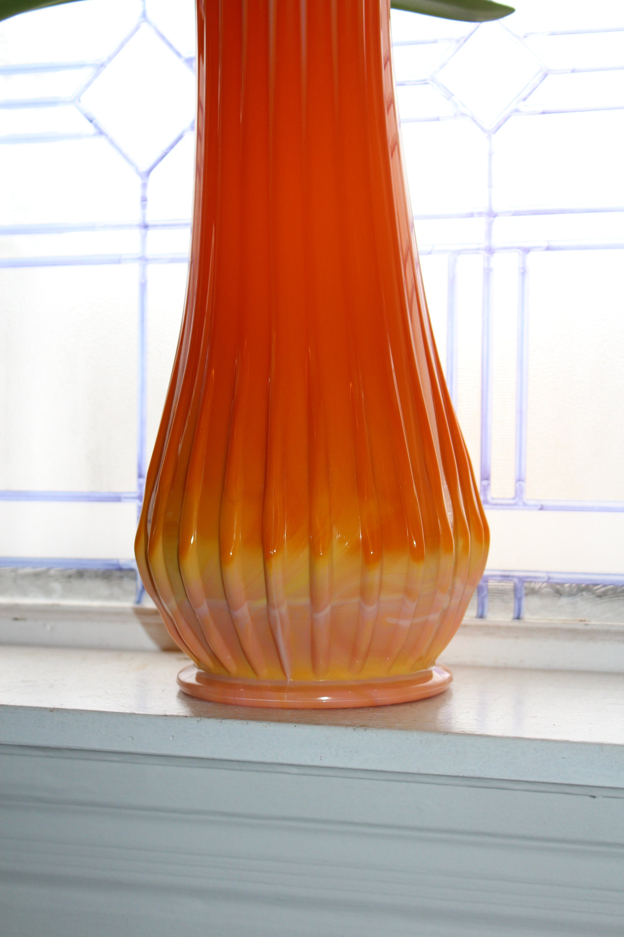 Large Orange Glass Vase 22.75 Vintage Mid Century Modern Swung Glass