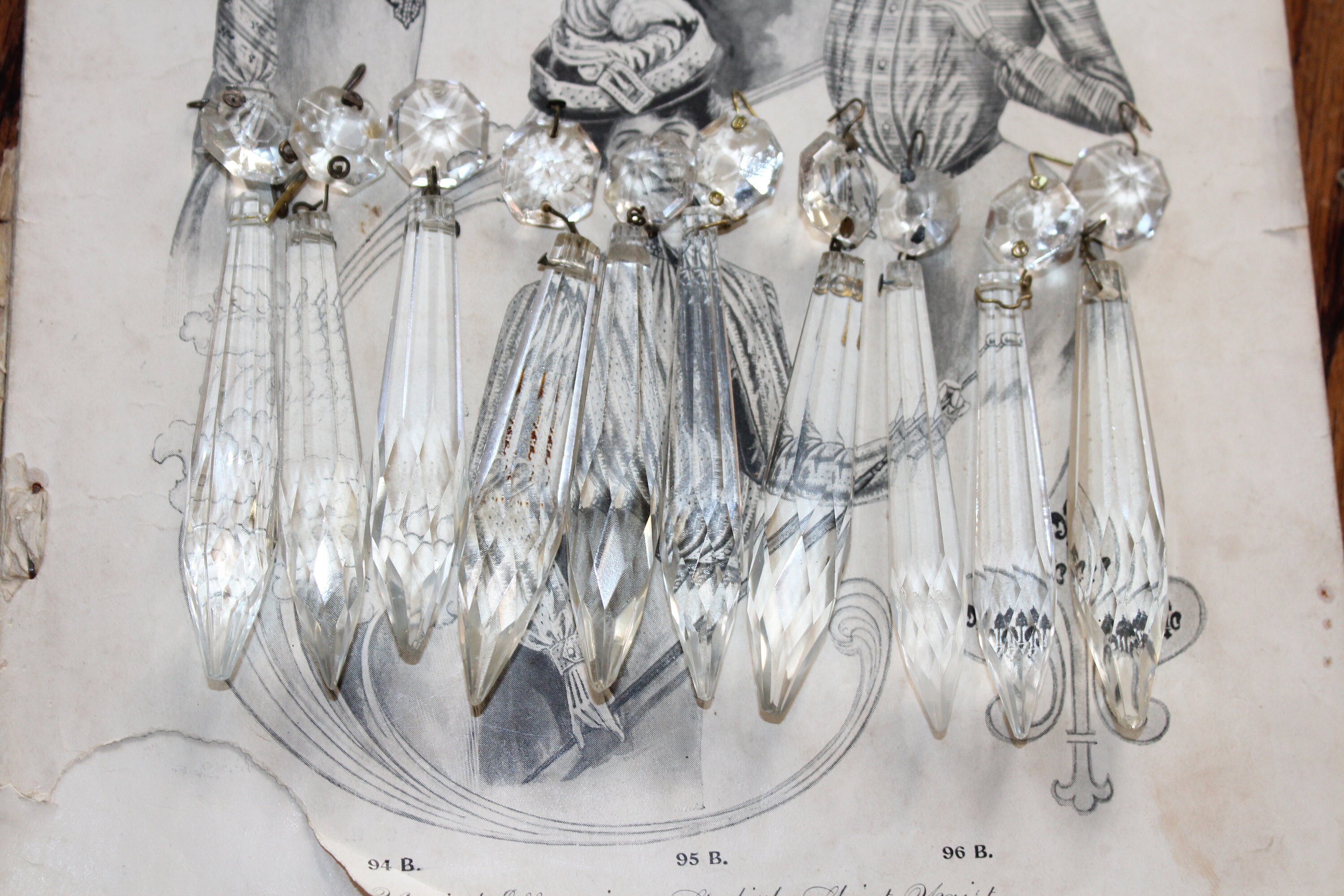 10 Matching Antique Hanging Glass Prisms Victorian Crystal Pendants